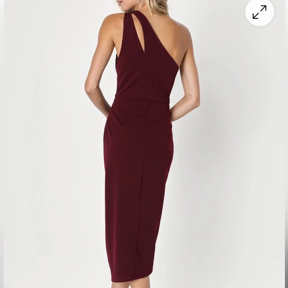 Lulu's One Shoulder Burgundy Dress - Picture 2 of 10